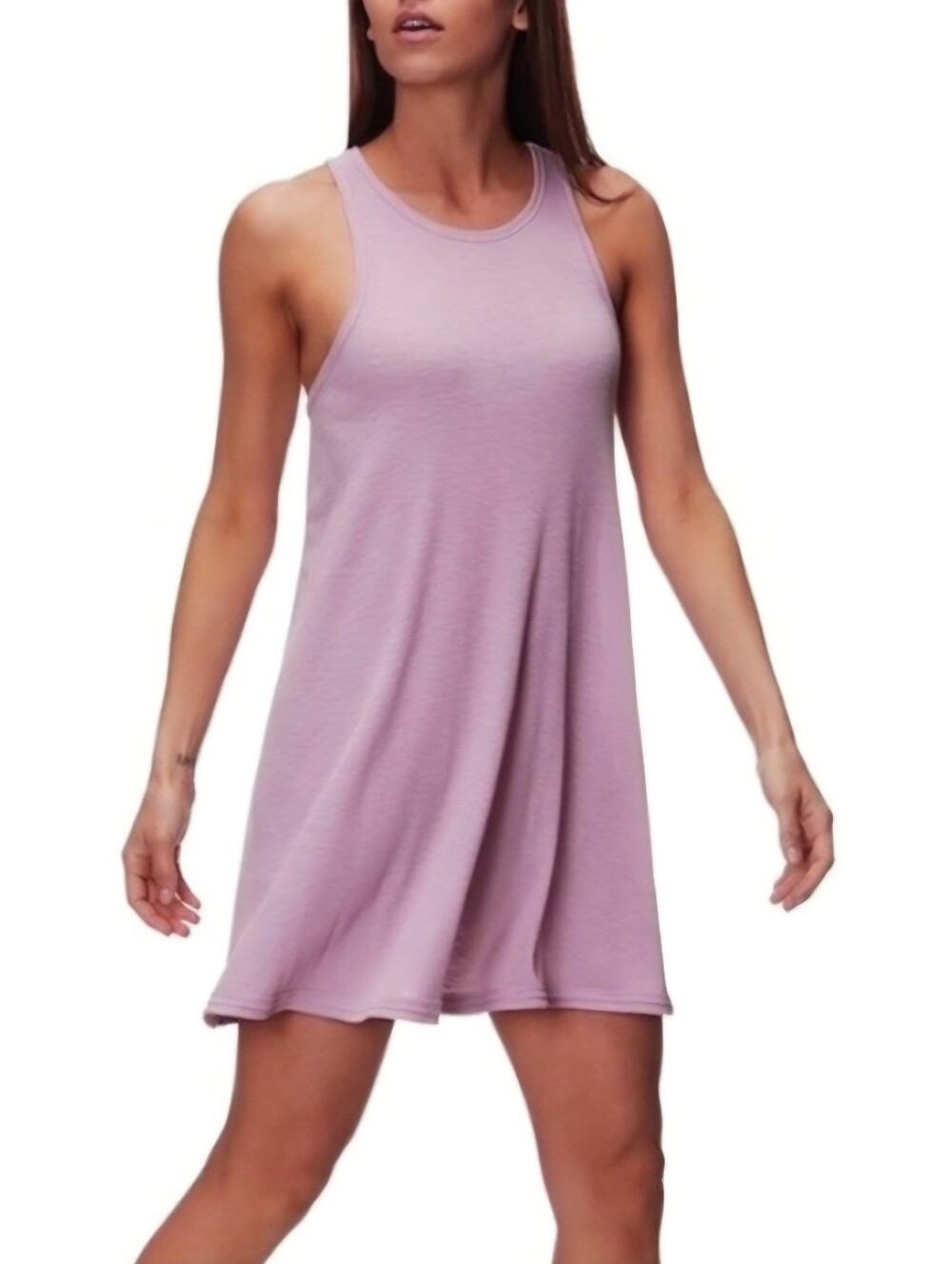 Free People Beach La Nite Lavender Ribbed-Knit Racerback Relaxed Fit Mini Dress